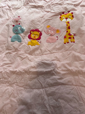 Nef Nef pink crib quilt with animals like new 110x140