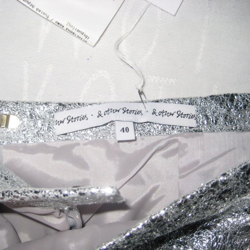 & Other Stories women's leather mini skirt with crossbody bag, metallic silver