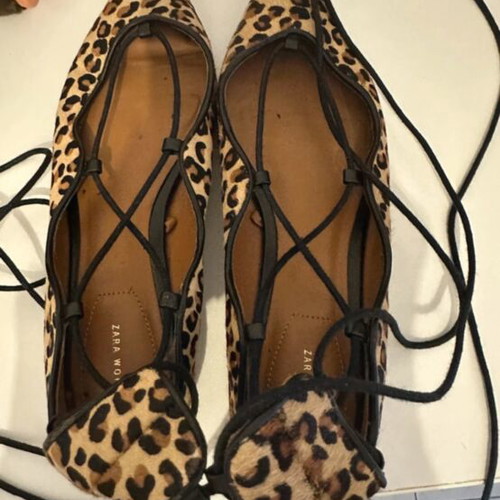 Zara ballerinas like new brown ankle tie size 38