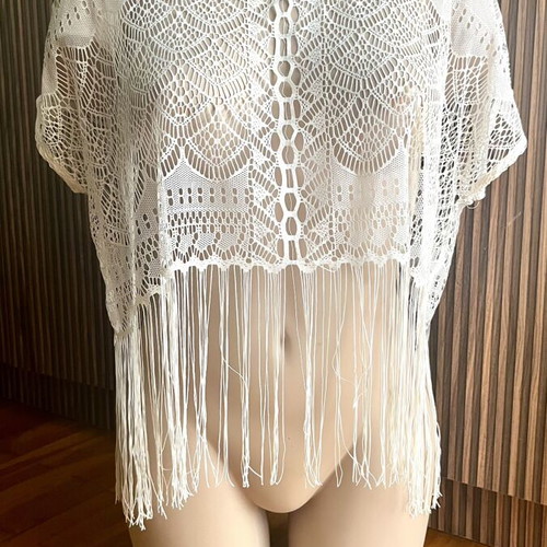 H&M Crop Boho Top Large White like new