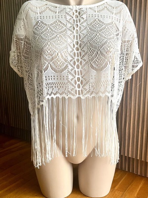 H&M Crop Boho Top Large White like new