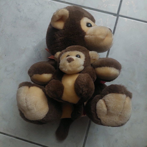 Plush monkey with her baby