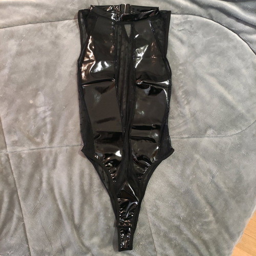 Vinyl bodysuit with lace black new, size L