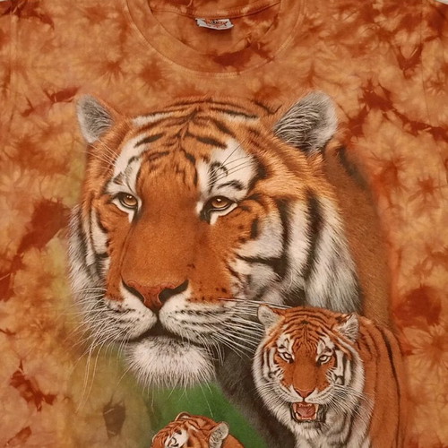 Vintage Rock Eagle T-shirt with triple tiger print and tie-dye, used