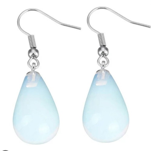 Opalite Drop Earrings new, iridescent white and turquoise