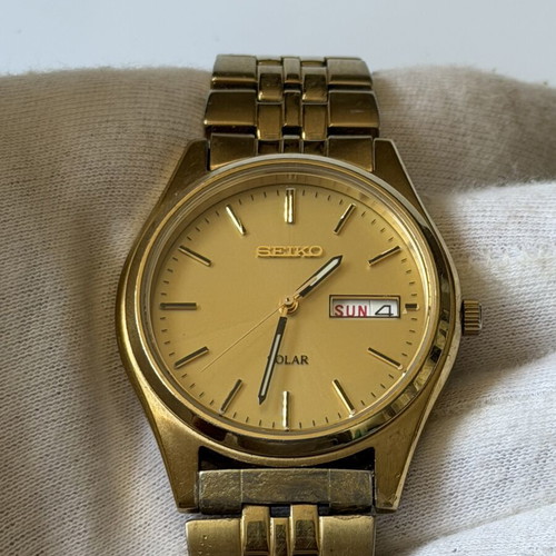 Seiko SNE036 Solar watch like new, gold tone, men's