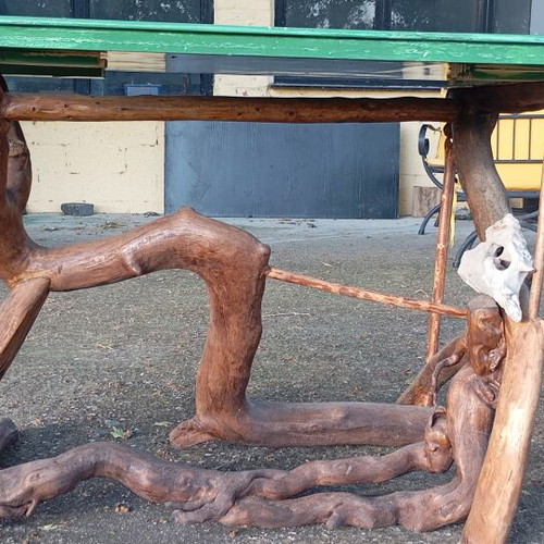 Handmade tables from roots and branches with glass top, new