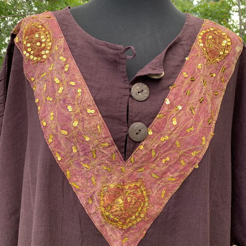 Caftan new, eggplant color with gold sequin embroidery