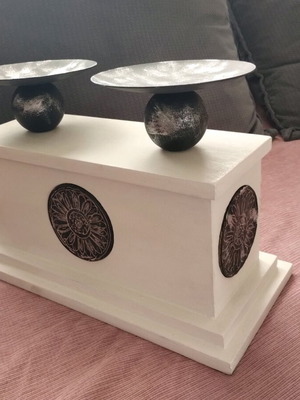 Wooden candlestick like new with metal bases off-white