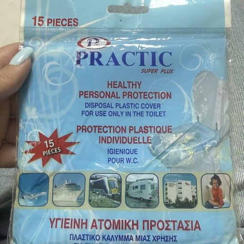 Practic Super Plus disposable plastic toilet seat covers, pack of 15