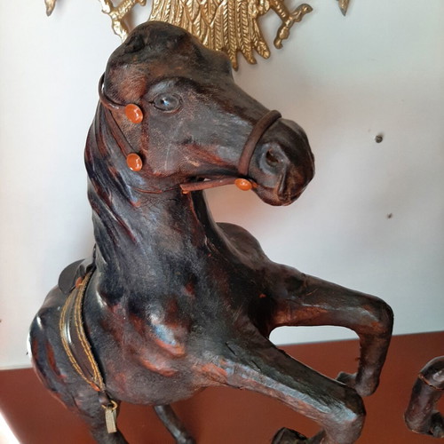 Vintage leather horse pair used, handmade decoration