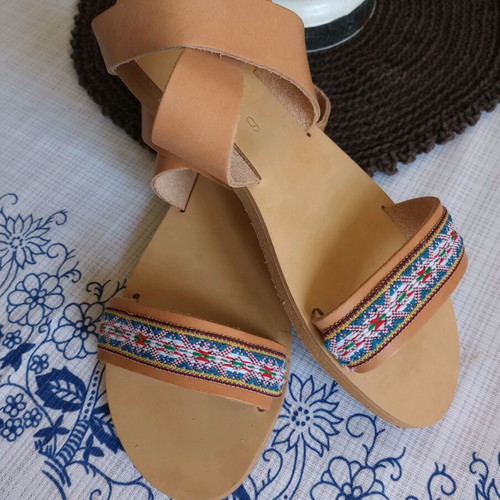 Handmade sandals size 39, genuine leather, multicolor