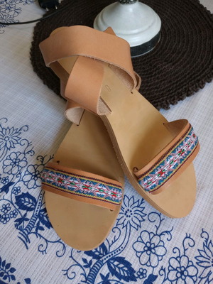 Handmade sandals size 39, genuine leather, multicolor