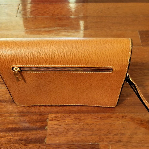 Vintage Lancel leather clutch bag new, beige caramel color