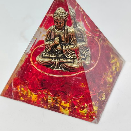 Orgonite pyramid with Buddha and red quartz like new