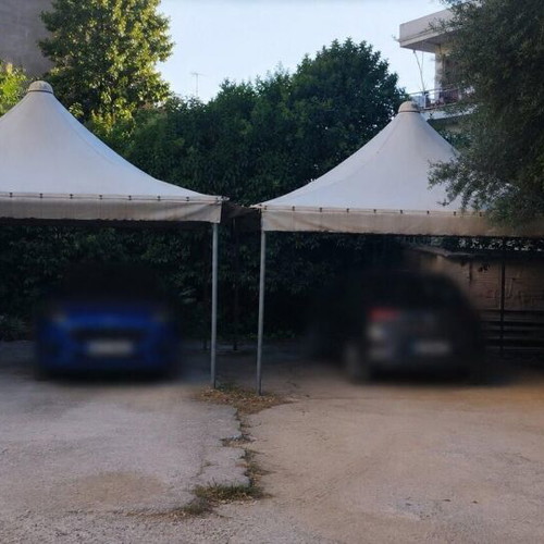 Parking Canopies used, 2 units 5x5 m each, sturdy metal frame