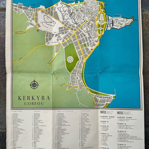 Kerkyra Corfou map used 1970