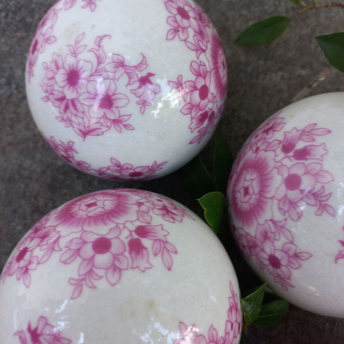 Vintage Japanese porcelain decorative spheres set pink floral