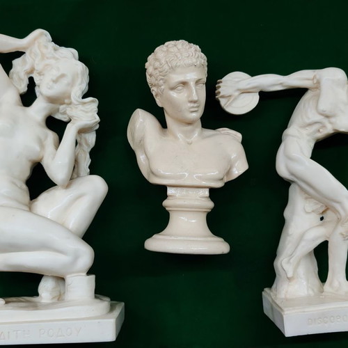 Collection of archaic statues used, Diogenes, Aphrodite, Hermes, Discobolus
