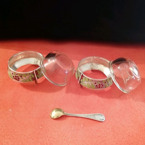 Two silver vintage Russian sugar and salt bowls 1940s-50s gold-plated silver
