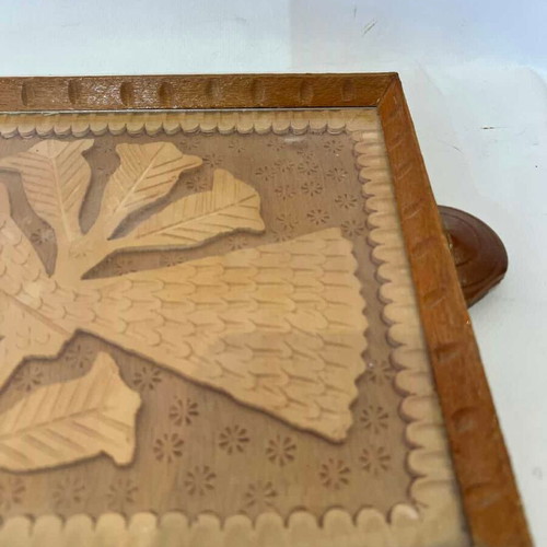 Vintage wooden serving tray with carved pattern used, 45.5x21 cm