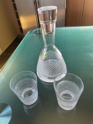 Waterford Crystal glass decanter with two low glasses new