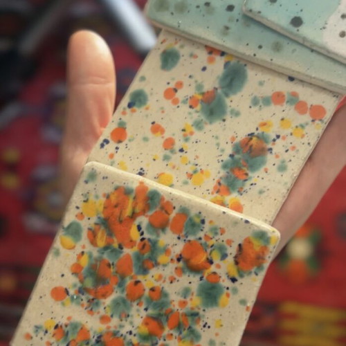 Ceramic tiles set of two with speckles, new
