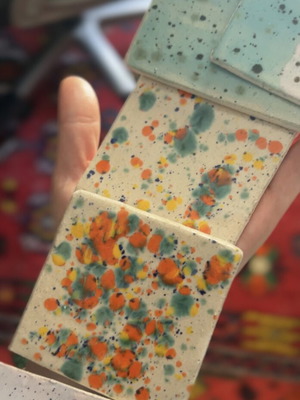 Ceramic tiles set of two with speckles, new