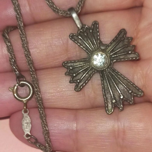 Antique silver cross 925 used with chain