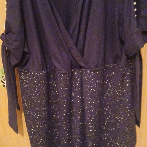 Shein Curve Dress 5XL blue silver drape with pearls on sleeves like new