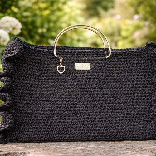 Handmade black tote bag with gold handles and floral lining new