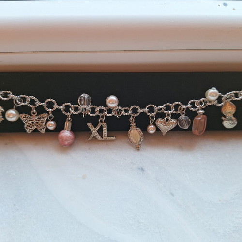Silver women's bracelet with charms, new