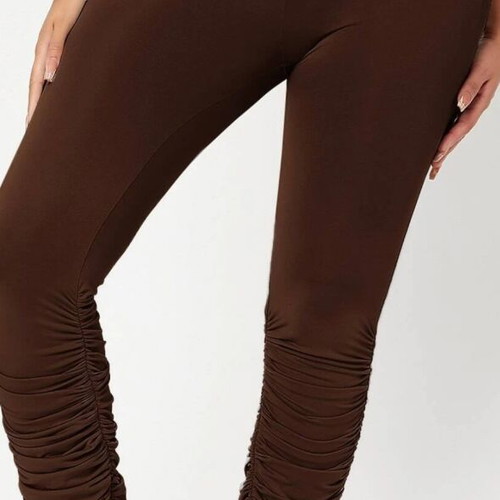 Shein brown leggings with ruching on legs new