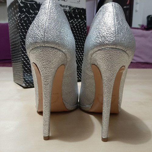 Sagiakos silver high heels new, leather, size 37, 11 cm