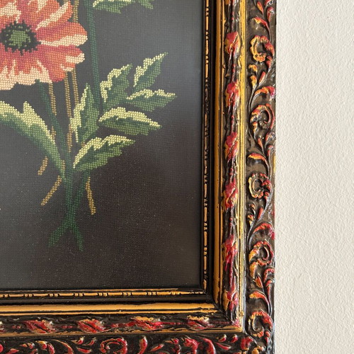 Vintage handmade embroidery framed artwork