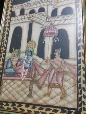 Handmade Hindu Painting on Fabric used, vintage ethnic art