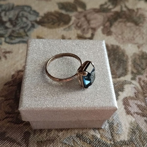 Silver ring with large blue crystal, like new
