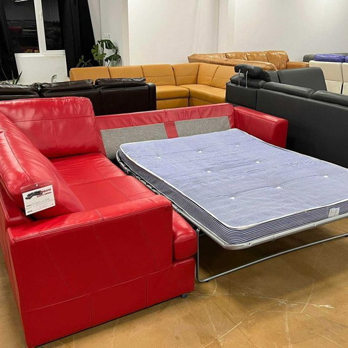 Red leather corner sofa FREYA with bed function new