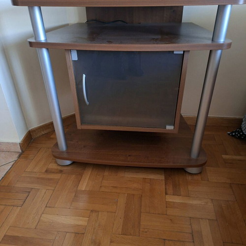 Modern TV stand like new with cabinet and hidden wheels
