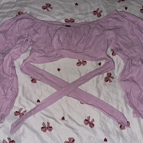 Shein Lilac Pink Crop Top with Long Sleeves and Waist Tie size M like new