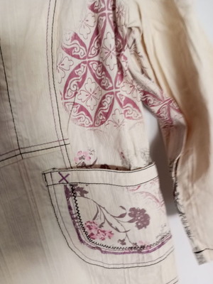 Women's set with pants, sleeveless blouse and jacket, beige and pink