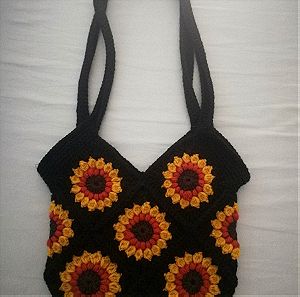 Χειροποίητη πλεκτή τσάντα με sunflowers