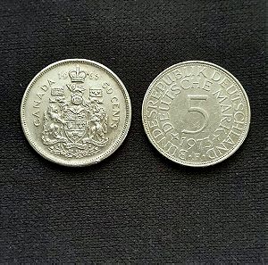 2 ασημένια νομίσματα, ΚΑΝΑΔΆΣ ΚΑΙ ΓΕΡΜΑΝΊΑΣ.