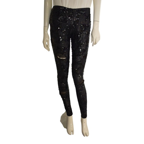 P.A.R.O.S.H. black sequin leggings with cutouts, size M