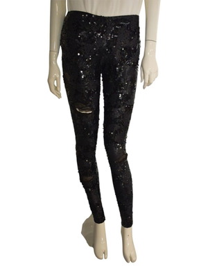 P.A.R.O.S.H. black sequin leggings with cutouts, size M