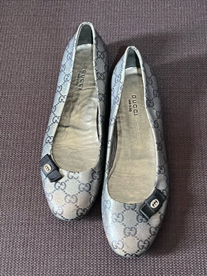 Gucci Monogram GG Ballet Flats women’s size 38 used, gray coated canvas
