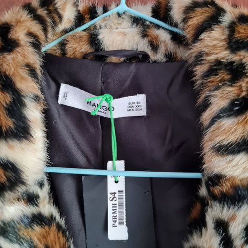 Mango faux fur coat, small, beige and brown