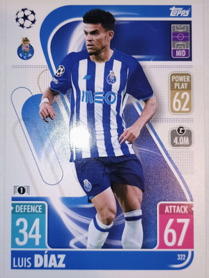Luis Díaz FC Porto collectible card used, UEFA Match Attax 2021-2022