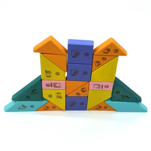 Mini Balance Game with 20 Geometric Shapes, Handmade from Beech Wood
