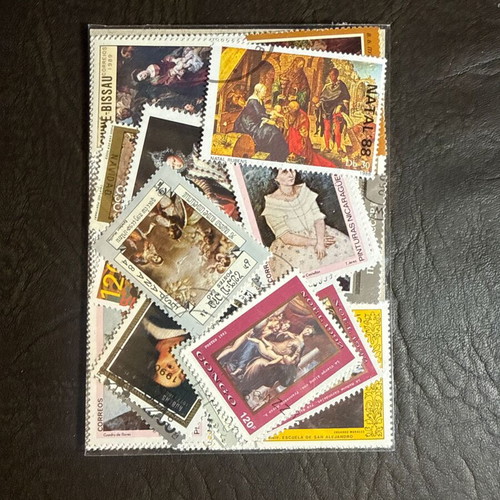 Stamp pack with painting art, 50 different, new